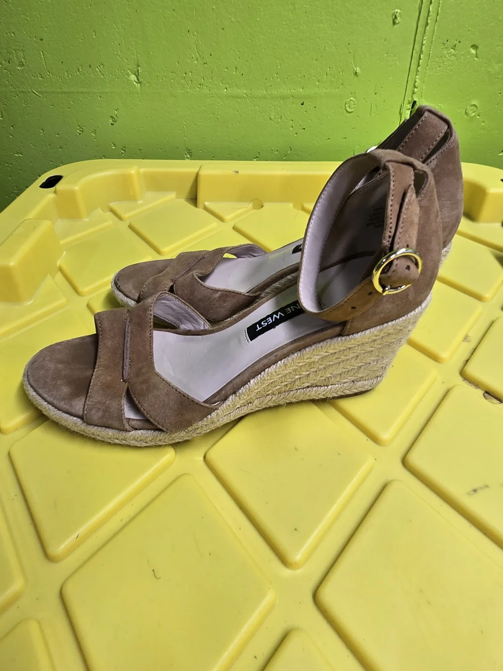 Nine West Taupe Suede Espadrille Wedge Sandals